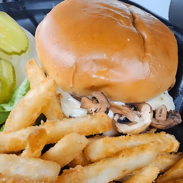 Mushroom Swiss Burger & Fries